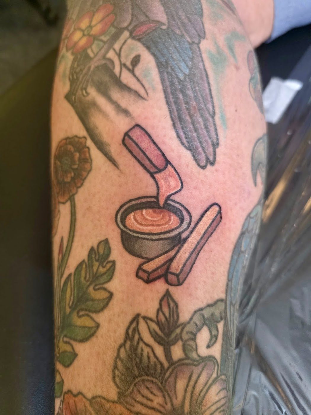 Color apothecary and botanical forearm tattoo