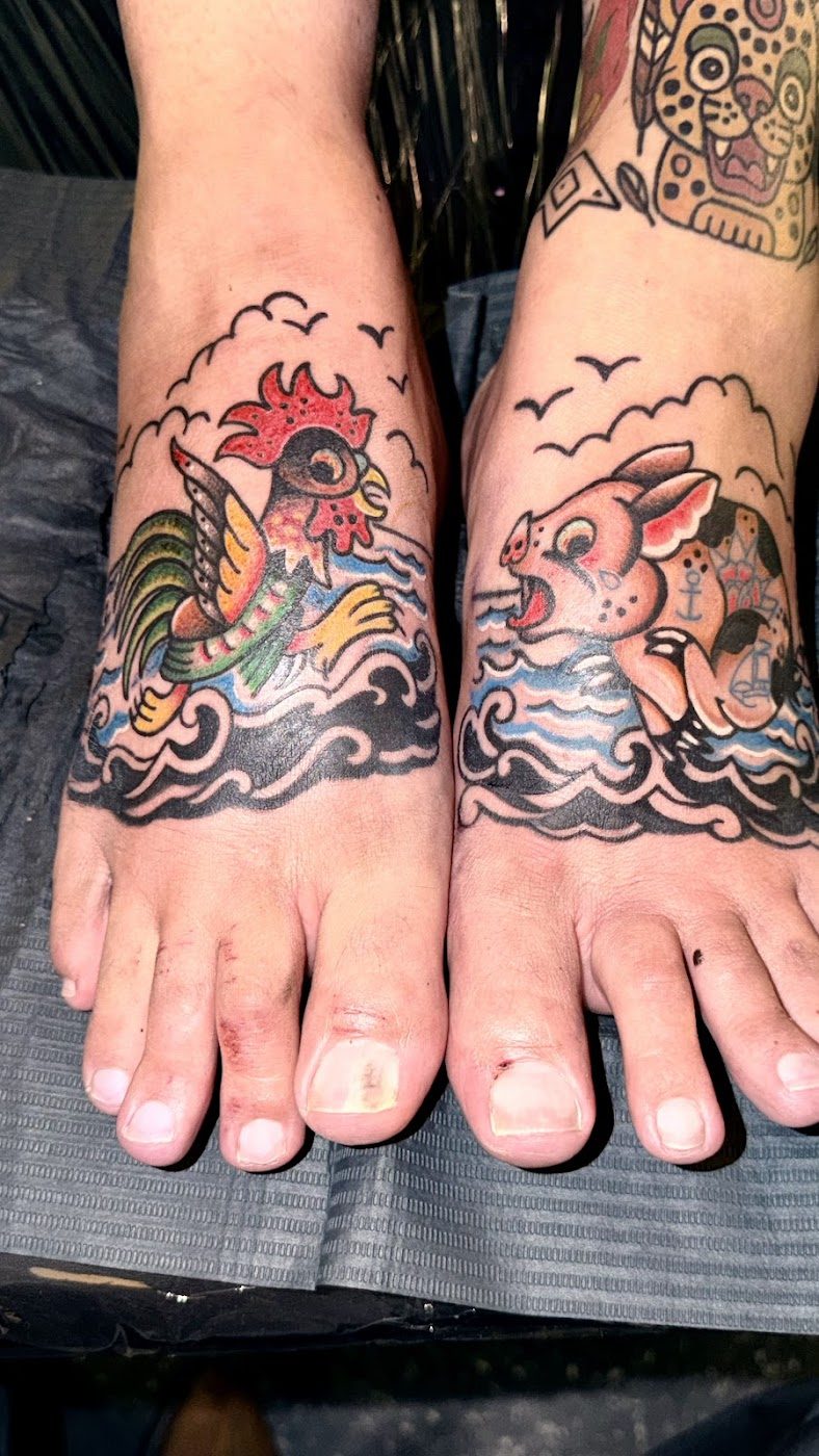 Matching color tattoos on both feet